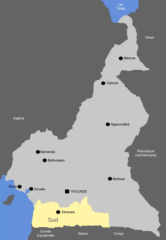 Cameroun, carte, géographie, Sud